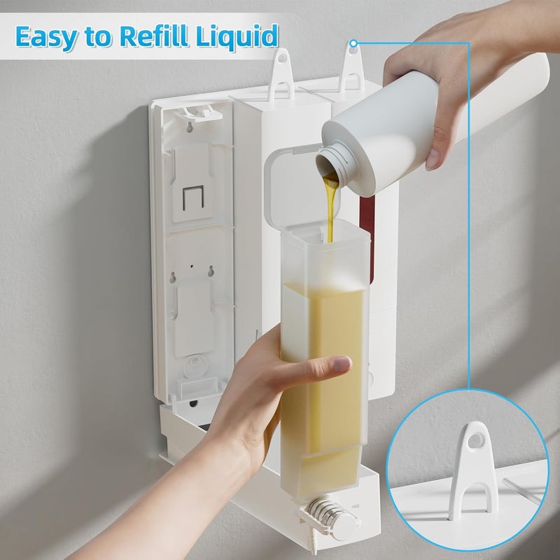 VITVITI Shampoo and Conditioner Dispenser for Shower, Refillable Shower Soap Dispensers 3 Chamber Wall Mounted, 10.2 OZ No Drill Plastic Shower/Body Wash Bottles for Bathroom (White) - Image 2